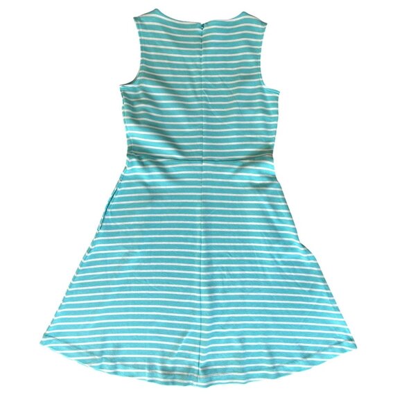 Talbots Edie Knit Fit & Flare Stripe Sleeveless Dress Turquoise & White Medium - Picture 4 of 15